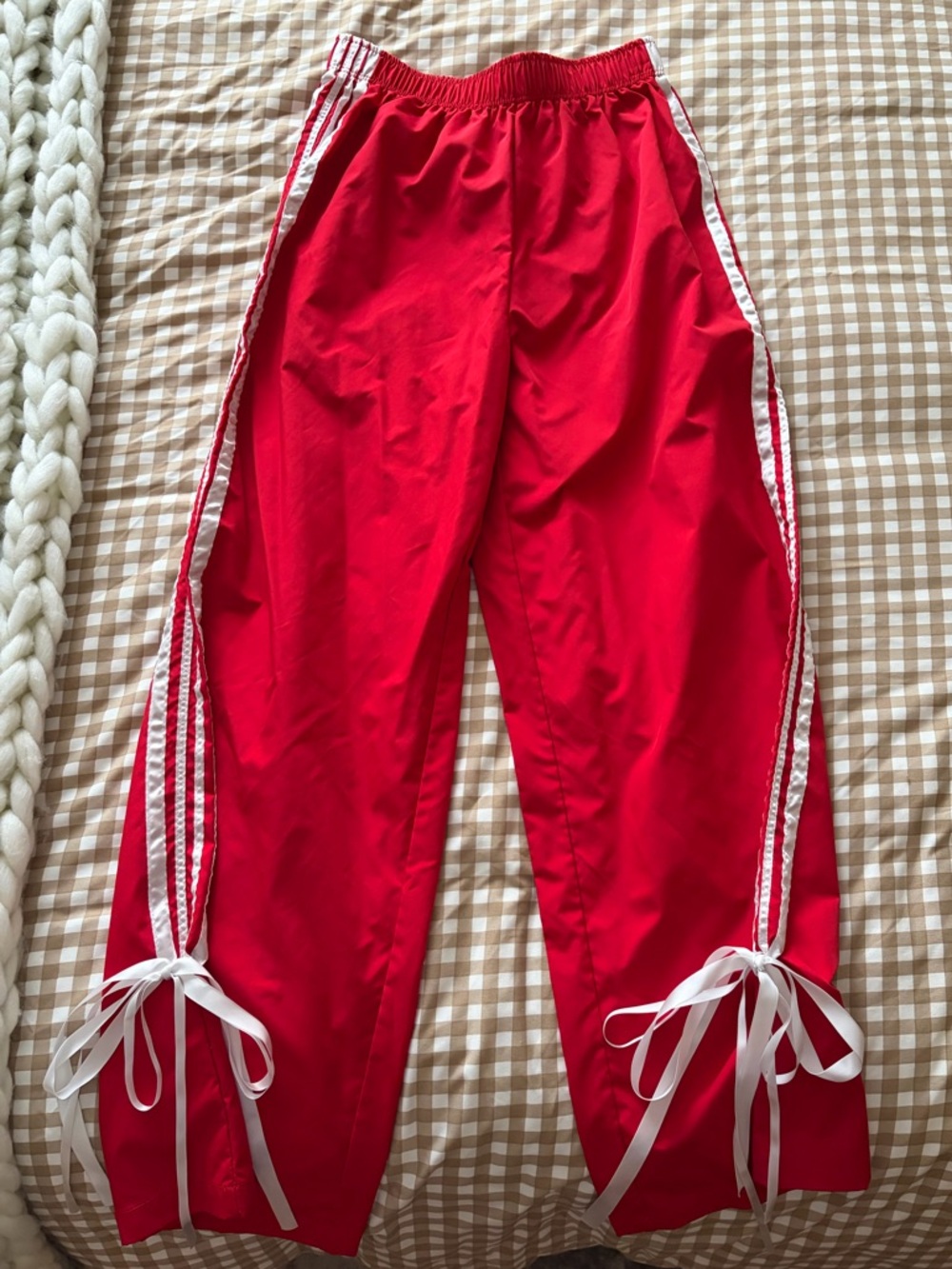 Red Track Pants with Side Ribbon Detail